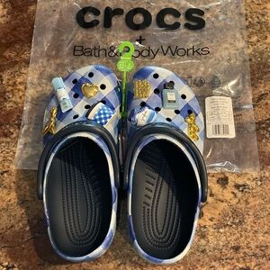 💙CROCS🤍Gingham🤍💙US Women Sz 9, Blue Multicolor by B&BW, 8-Jibbitz, NWTags